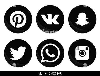 MYKOLAIV, UKRAINE - 5. APRIL 2020: Sammlung verschiedener Social-Media-App-Symbole, schwarz und weiß Stockfoto