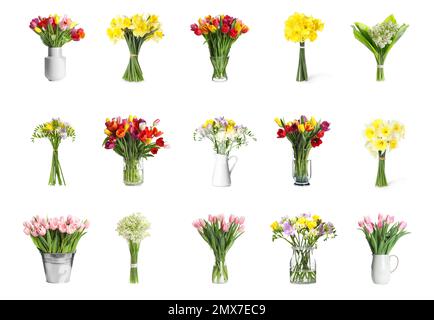 Mit wunderschönen Blumen auf weißem Hintergrund Stockfoto