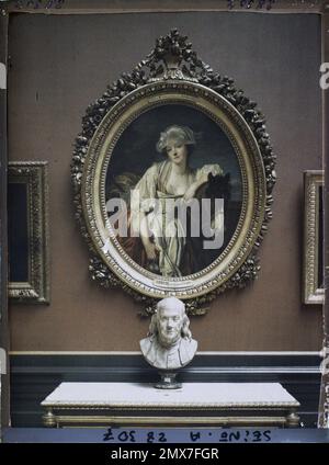 Paris (1. Arr.), Frankreich La Laitière de Greuze und die Büste von Benjamin Franklin by Houdon, Louvre Museum, Stockfoto