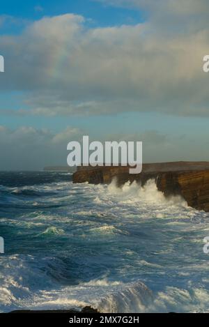 Yesnaby-Küste im Januar, Orkney-Inseln Stockfoto