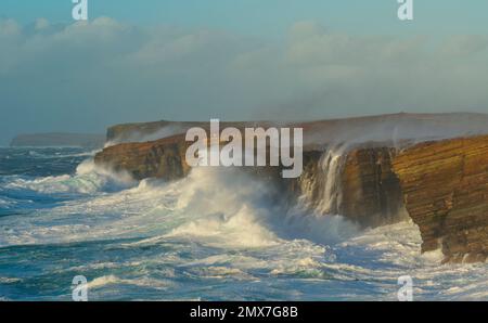 Raues Atlantik entlang der Yesnaby-Küste, Orkney-Inseln Stockfoto