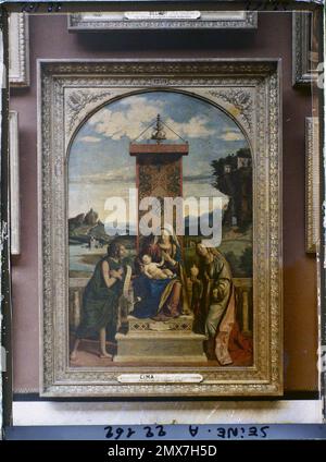 Paris (1. Arr.), Frankreich die Jungfrau und das Kind zwischen Johannes dem Täufer und der Heiligen Marie-Madeleine, Cima da Conegliano, Louvre-Museum, Stockfoto