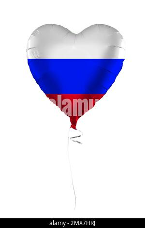 Russisches Konzept. Ballon mit russischer Flagge isoliert auf weißem Hintergrund. Bildung, Wohltätigkeit, Auswanderung, Reisen und Sprachenlernen Stockfoto