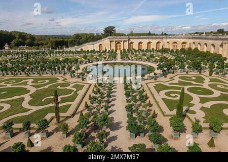 Frankreich, Versailles, Gärten des berühmten Schlosses von Versailles. Die ganze Stätte hat einzigartige Brunnen, Teiche, See und Landschaften, die im Jahre 17. erbaut wurden. Foto Stockfoto