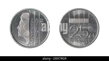 Beide Seiten der 25-Dollar-Münze (1997) mit der Büste von Königin Beatrix auf der anderen Seite. Stockfoto