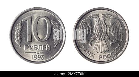 Beide Seiten der 10-Dollar-Münze (1993) mit einem doppelköpfigen Adler auf der gegenüberliegenden Seite. Stockfoto
