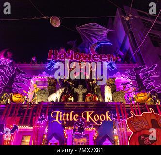 Ein Bild von Halloween-Dekorationen im Little Kook Café. Stockfoto