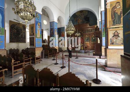 Die Mosaikkarte in der griechisch-orthodoxen Basilika St. Georges, Madaba, Jordanien, Naher Osten Stockfoto