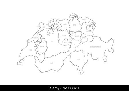 Die politische Karte der Verwaltungsabteilungen in der Schweiz Stock Vektor