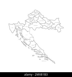 Politische Karte der Verwaltungsabteilungen Kroatiens Stock Vektor