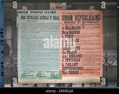 Poster der Nationalen und Sozialen Republikanischen Union für die Parlamentswahlen vom November 1919 in Paris, Frankreich Stockfoto