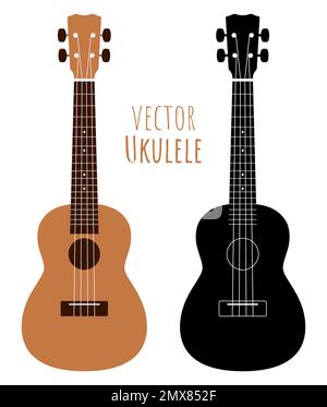 Ukulele einfache Silhouetten in Farbe und Schwarz, Vektorsatz. Stock Vektor