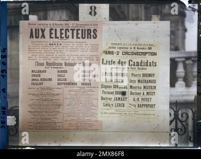 Poster der Nationalen und Sozialen Republikanischen Union und der Sozialistischen Partei in Paris, Frankreich für die Parlamentswahlen vom November 1919 Stockfoto