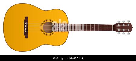 Klassische 6-String-Akustikgitarre realistische Vektordarstellung, isoliert auf weißem Hintergrund. Stock Vektor