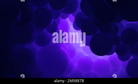 Violetter Hintergrund mit fliegenden Ballons – klares Design, abstraktes realistisches 3D-Banner Stockfoto