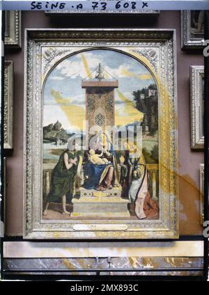 Paris (1. Arr.), Frankreich die Jungfrau und das Kind zwischen Johannes dem Täufer und der Heiligen Marie-Madeleine, Cima da Conegliano, Louvre-Museum, Stockfoto