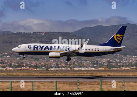 Los Rodeos, TenerifeKanarische Inseln; Juli 24 2020: Ryanair boeing 737-8AS, Landung, im Stadtflughafen La Laguna Stockfoto