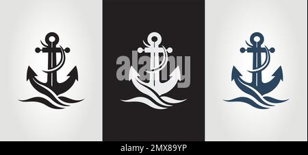 Symbol Anker. Anker im Meer Nautisches Symbol einfacher Anker. Einfache Form für Design Logo, Emblem, Symbol, Schild, Ausweis, Etikett, Stempel. Stock Vektor