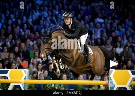 AMSTERDAM - Rider Willem Greve (NED) auf Grandorado TN NOP während der FEI Jumping Weltmeisterschaft bei Jumping Amsterdam 2023 auf der RAI Amsterdam am 29. Januar 2023 in Amsterdam, Niederlande. AP-SCHLEIFGERÄT KING Stockfoto