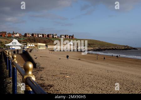 Der Sandstrand in Whitmore Bay, Barry Island. Januar 2023. Winter Stockfoto