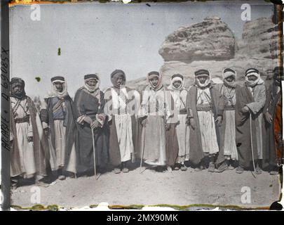 (Französisch - Quweira , Arabie ( actuelle Jordanie ) Combattants des Forces arabes du Hedjaz). Stockfoto