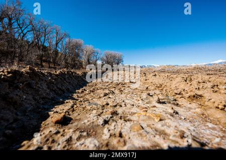 Schlammigen Spuren auf einer Ranch dirt road; Colorado; USA Stockfoto