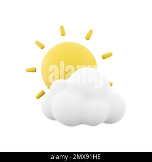3D Symbol für die Darstellung der Sonne vor den Wolken. 3D Symbol für Wettersonnenwolke rendern. Sonne vor den Wolken Stockfoto