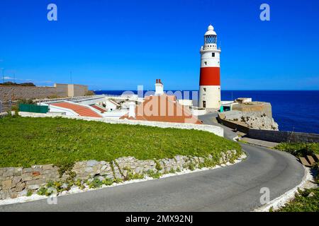 Europa Point Lighthouse Gibraltar ist ein britisches Überseegebiet und eine Stadt an der Südspitze der Iberischen Halbinsel Stockfoto