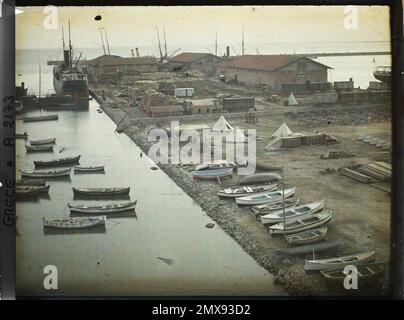 Thessaloniki, Griechenland Allgemeiner Blick auf den Hafen auf dem Balkon der Olympos , 1913 - Balkan - Jean Brunhes und Auguste Léon - (April 23 - Juni 9) Stockfoto