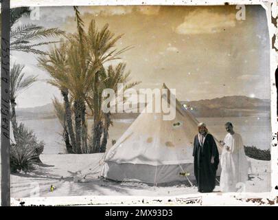 (Französisch - Aqaba , Arabie ( actuelle Jordanie ) Campement des Forces arabes du royaume du Hedjaz , dans une palmeraie au Bord du golfe d' Aqaba). Stockfoto