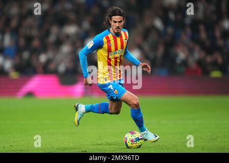 Madrid, Spanien. 02/02/2023, Edinsosn Cavani von Valencia CF während des Spiels La Liga zwischen Real Madrid und Valencia CF, gespielt am 2. Februar 2023 im Santiago Bernabeu Stadion in Madrid, Spanien. (Foto: Bagu Blanco / PRESSIN) Stockfoto