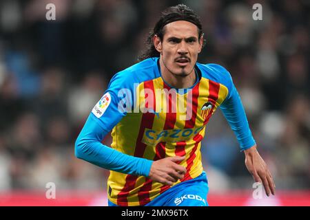 Madrid, Spanien. 02/02/2023, Edinsosn Cavani von Valencia CF während des Spiels La Liga zwischen Real Madrid und Valencia CF, gespielt am 2. Februar 2023 im Santiago Bernabeu Stadion in Madrid, Spanien. (Foto: Bagu Blanco / PRESSIN) Stockfoto