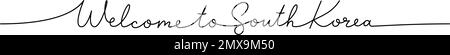 Willkommen in Südkorea - Wort mit einer durchgehenden Zeile. Darstellung minimalistischer Formulierungen. Land Südkorea – durchgehende einzeilige Abbildung. Stock Vektor