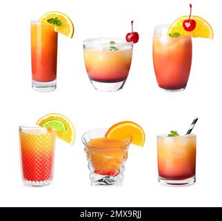 Tequila Sunrise Cocktails auf weißem Hintergrund Stockfoto