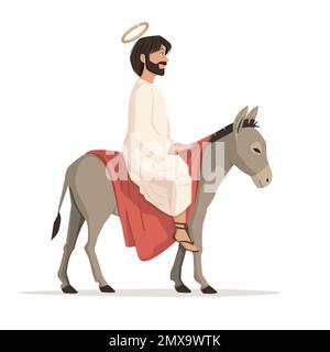 Jesus reitet im Esel. Der Triumph nach Jerusalem. Vektordarstellung Stock Vektor