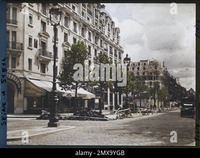 Paris (9. Arr.), Frankreich La Percée du Boulevard Haussmann, an der Ecke Rue Laffitte, Richtung Neubau, Stockfoto