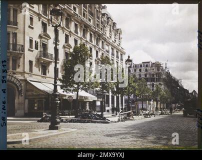 Paris (9. Arr.), Frankreich La Percée du Boulevard Haussmann, an der Ecke Rue Laffitte, Richtung Neubau, Stockfoto