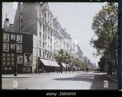 Paris (9. Arr.), Frankreich La Percée du Boulevard Haussmann in Richtung Neubau, aus dem Winkel der Rue Taitabout, Stockfoto