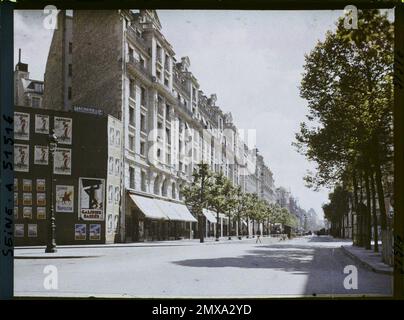 Paris (9. Arr.), Frankreich La Percée du Boulevard Haussmann in Richtung Neubau, aus dem Winkel der Rue Taitabout, Stockfoto