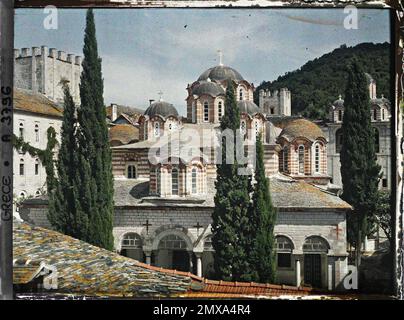 Das Kloster Esphigmenou, Griechenland 1913 - Balkan, Griechenland, Bulgarien - Stéphane Passet - (August 30 - Oktober 21) Stockfoto