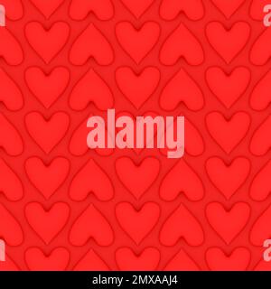 Nahtloses Muster aus roten Herzen für Valentinstag oder andere romantische Themen. Gekachelte Textur. 3D-Rendern. Stockfoto