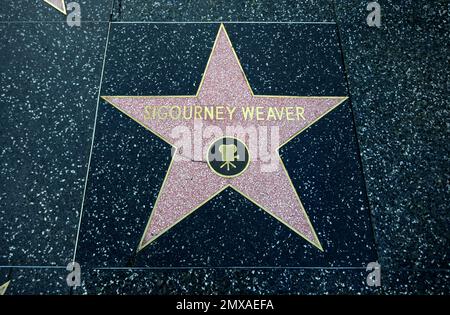 Los Angeles, Kalifornien, USA 1. Februar 2023 Die Atmosphäre des Hollywood Walk of Fame Star von Schauspielerin Sigourney Weaver am 1. Februar 2023 in Los Angeles, Kalifornien, USA. Foto: Barry King/Alamy Stock Photo Stockfoto