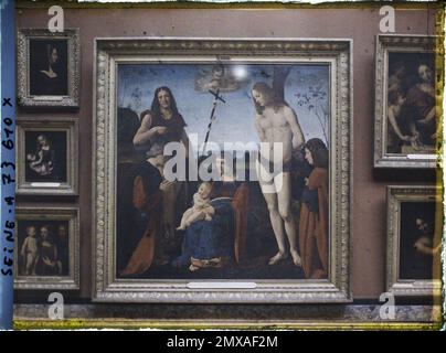 Paris (1. Arr.), Frankreich die Jungfrau und das Kind mit Johannes dem Täufer und Saint Sébastien und zwei Spendern, bekannt als Pala Casio, Boltraffio, Louvre Museum, Stockfoto