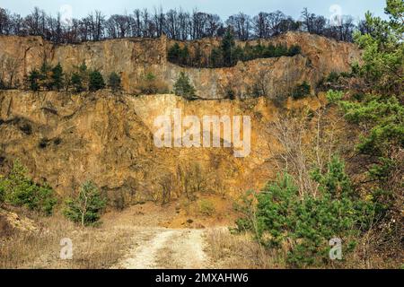 Stillgelegter Porphyrie-Steinbruch, Dossenheim, Baden-Württemberg, Deutschland Stockfoto