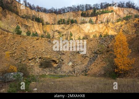 Stillgelegter Porphyrie-Steinbruch, Dossenheim, Baden-Württemberg, Deutschland Stockfoto