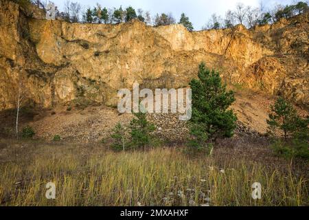 Stillgelegter Porphyrie-Steinbruch, Dossenheim, Baden-Württemberg, Deutschland Stockfoto