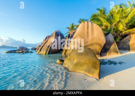 Anse Source d'Argent Beach auf der Insel La Digue auf den Seychellen Stockfoto
