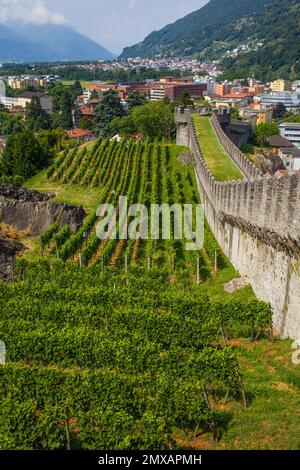 Castelgrande, das älteste und mächtigste Schloss von Bellinzona, Tessin, Schweiz, Bellinzona, Tessin, Die Schweiz Stockfoto