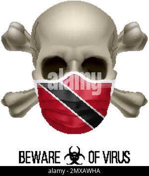Menschlicher Schädel mit Kreuz und Operationsmaske in der Farbe der Nationalflagge Trinidad und Tobago. Maske in Form von Fahne und Schädel als Konzept von Dre Stock Vektor