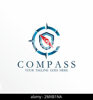 Einzigartiger Kompass mit Shield oder Guard Idea Icon Grafiklogo abstraktes Konzept Vektormaterial. Kann als Symbol für Abenteuer verwendet werden. Stock Vektor